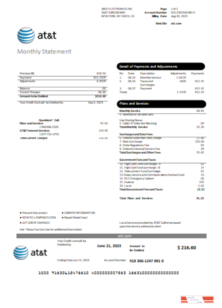 Texas AT&T telecommunications utility business bill,  page 1, SCR PSD template